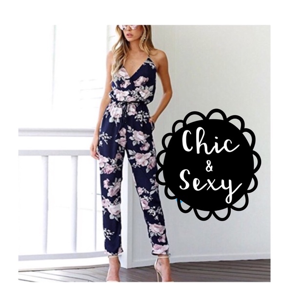 Pants - Navy floral jumpsuit